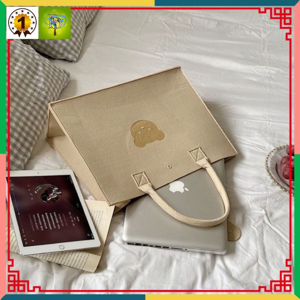 Túi xách nữ, túi vuông cầm tay hoạ tiết hình gấu màu trà sữa chất nỉ siêu cute phong cách hàn quốc.SIZE TO