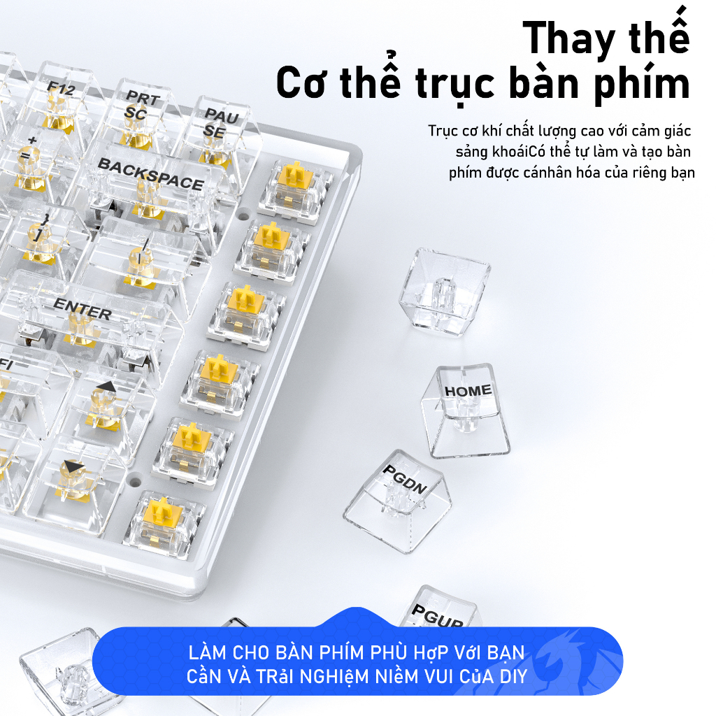 Bàn phím cơ LEAVEN trong suốt K840 84 phím - 20 chế độ LED Rainbow - Hot-swap  Bàn phím pha lê