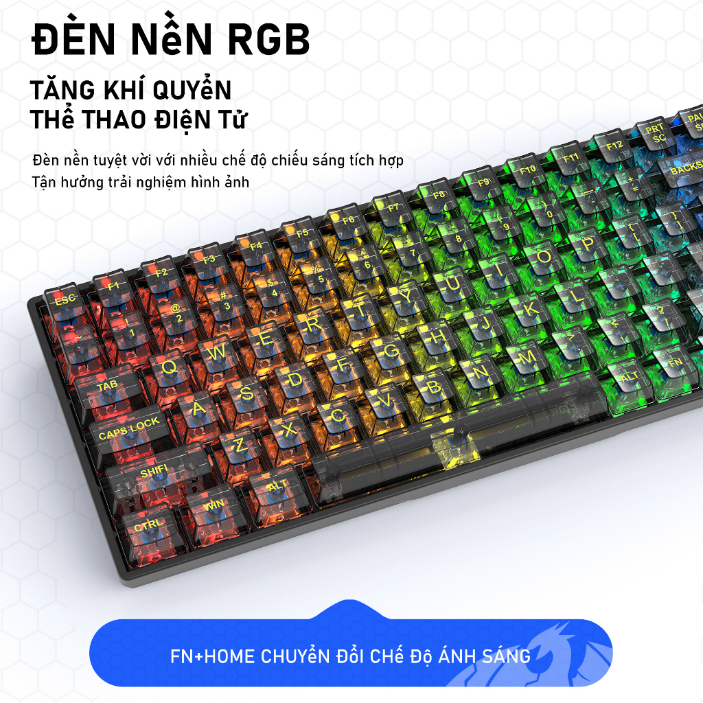Bàn phím cơ LEAVEN trong suốt K840 84 phím - 20 chế độ LED Rainbow - Hot-swap  Bàn phím pha lê