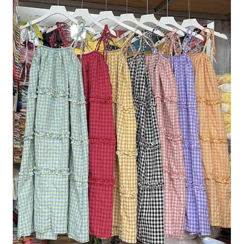 Đầm ca rô tầng cột dây
