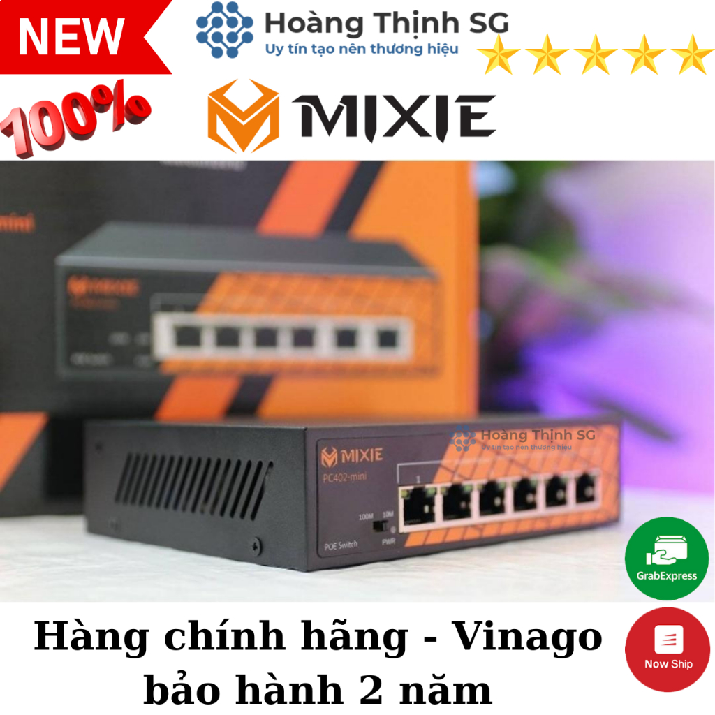 Switch Poe Camera MIXE PC402-Mini gồm 4 cổng POE RJ45 10/100M và 2 cổng UPlink tốc độ 10/100m SWITCH POE MIXIE PC-402 Mi