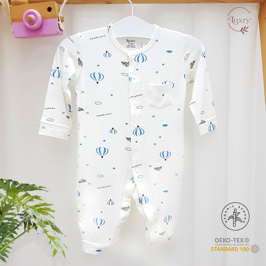 Bộ body dài tay họa tiết gấu - máy bay Luxry cho bé sơ sinh đến 12 tháng