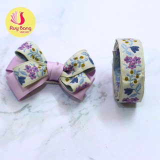 Ruy băng thêu hoa 2cm dùng làm nơ kẹp tóc, phụ kiện may mặc