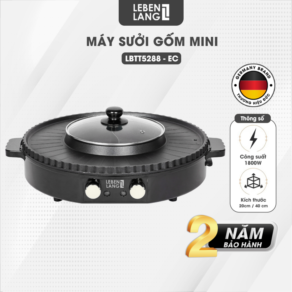 Nồi lẩu điện 2 ngăn Lebenlang LBTT5288-EC, bếp lẩu nướng 2in1 đa năng tròn loại to,công suất 1800W tiện lợi cho gia đình