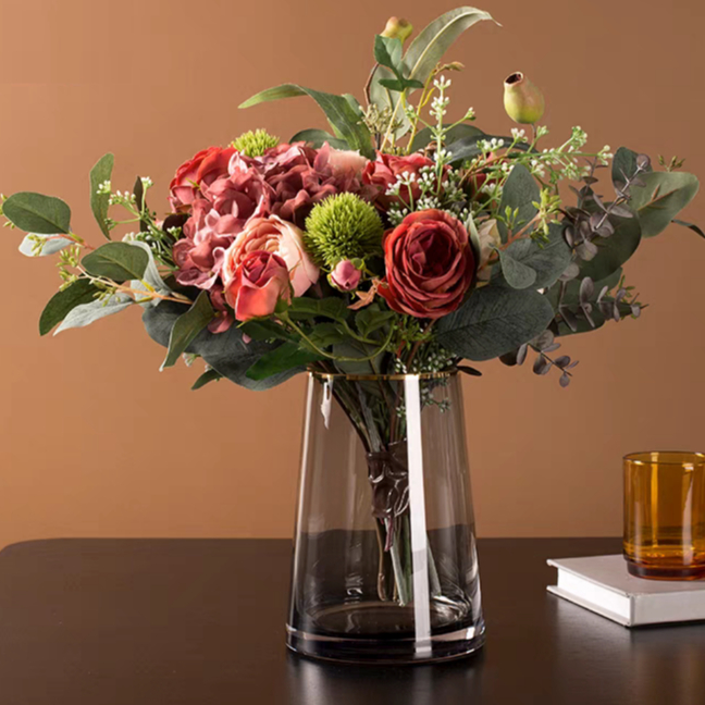 Lọ hoa decor miệng sơn mạ vàng cao cấp QShop Decor , thuỷ tinh trang trí phòng khách phòng ngủ để bàn làm việc