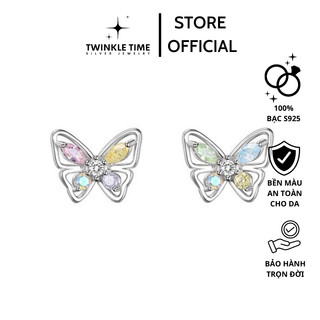 Khuyên tai bạc nữ Twinkle Time cao cấp mẫu cánh bướm đính đá ngũ sắc xinh xắn lấp lánh thu hút mọi ánh nhìn TT023