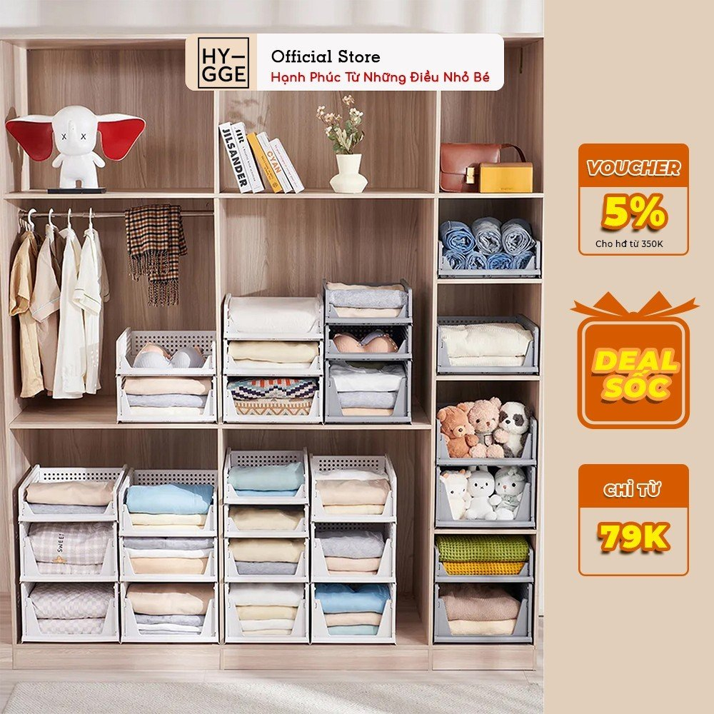 Hộp đựng quần áo ngăn kéo, hộp nhựa đa năng gấp gọn HYGGE