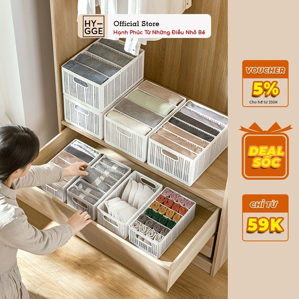 Hộp Đựng Quần Áo Chia Ngăn, Hộp Nhựa Đựng Đồ Lót, Tất Vớ, Gấp Gọn Tiện Lợi