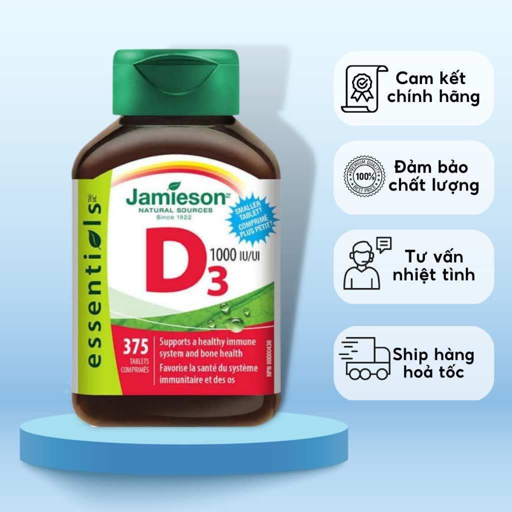 Viên uống hỗ trợ Vitamin D3 1,000 IU tăng miễn dịch  Jamieson 375 viên HSD 2025