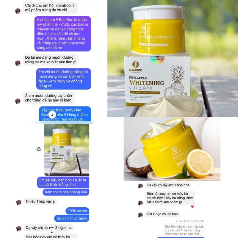KEM BODY PINEAPPLE WHITENING CREAM BAMBOO, mẫu 2023