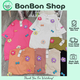Áo Phông Đính Nơ Hoa [Hàng Chuẩn Loại 1] Họa Tiết Dễ Thương Cute Chất Liệu Mềm Mại Bonbon Shop