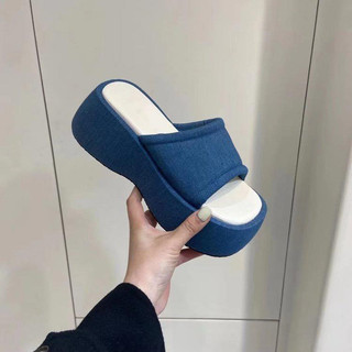  Dép nữ quai bản ngang chất jean 6P thời trang sang chảnh
