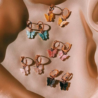 MEE BLING ♡ Bông tai hoop tròn hình bướm đen/ trắng/tím Butterfly Earrings 2 E3065