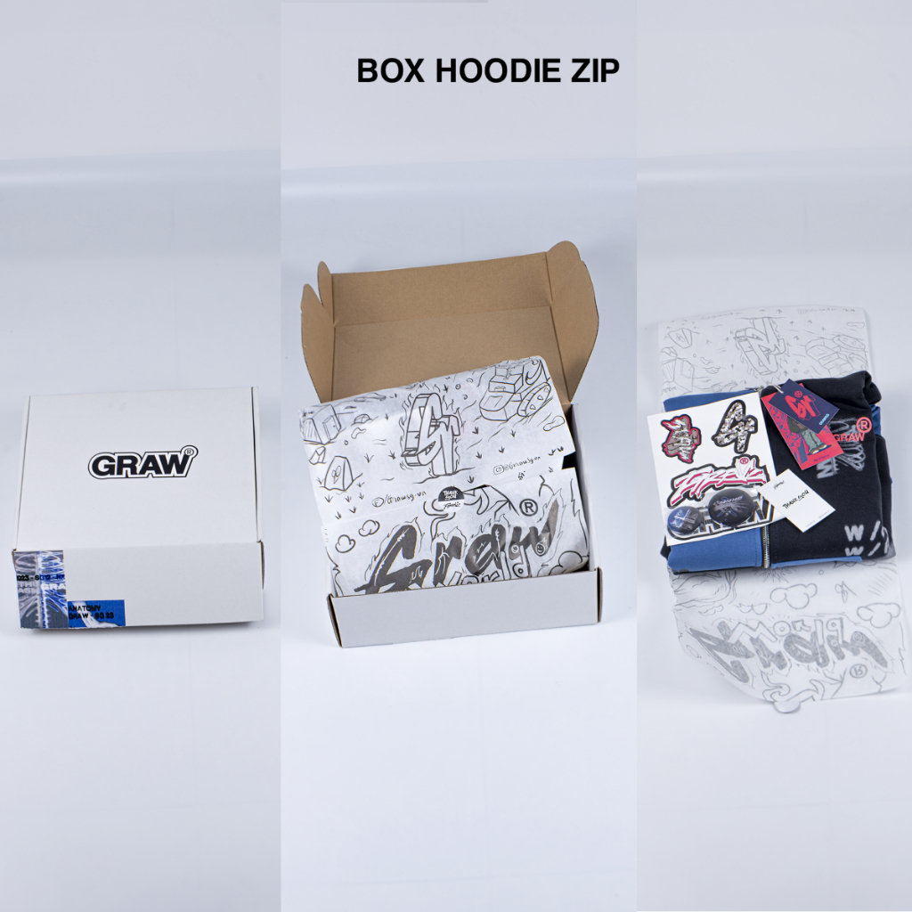 Áo Hoodie Zip Bone Graw Nỉ Bông 2 Màu 2 Form / Black Blue