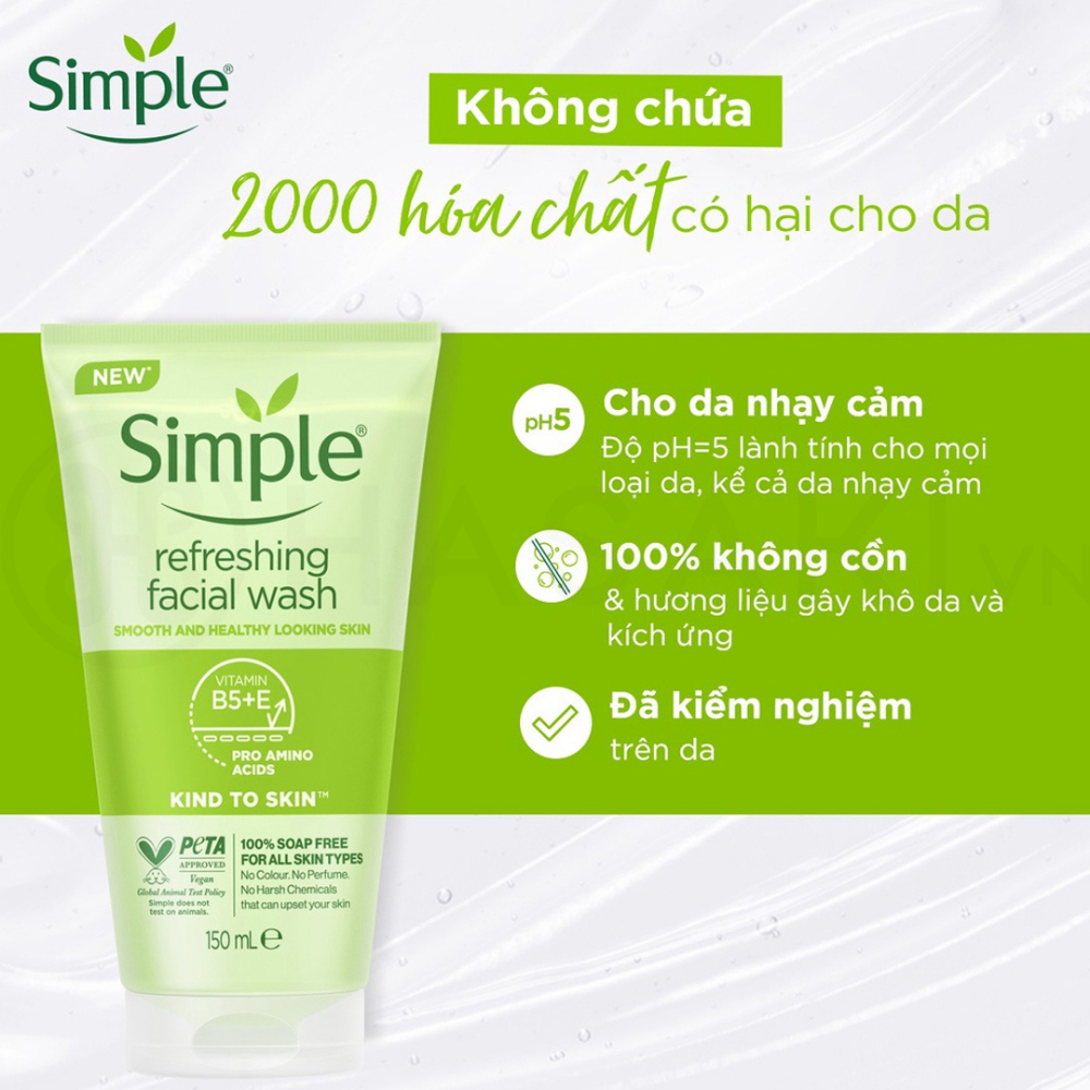 Sữa rửa mặt Simple Kind to Skin Refreshing Facial Wash Gel 150ml.