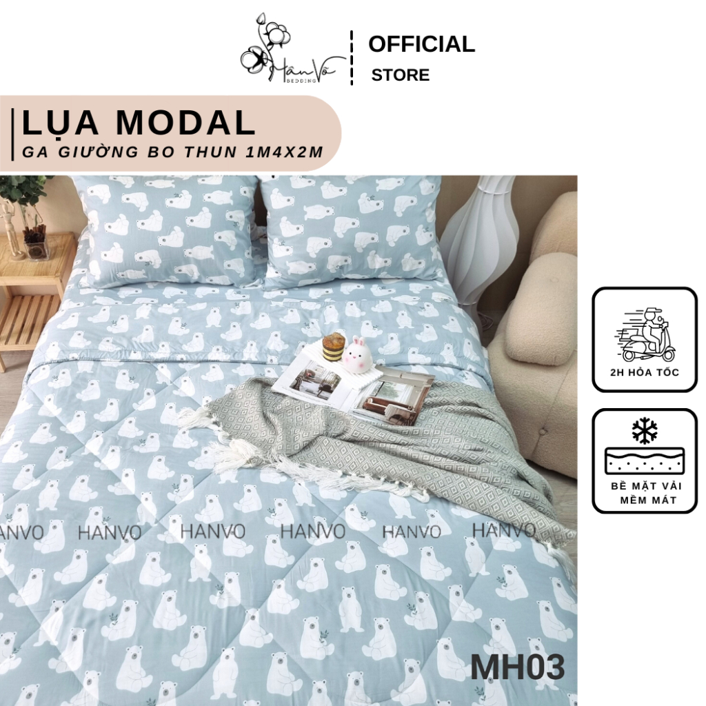 Bộ ga giường gối LỤA MODAL Hân Võ, nhiều họa tiết, chất liệu mềm mịn cao cấp