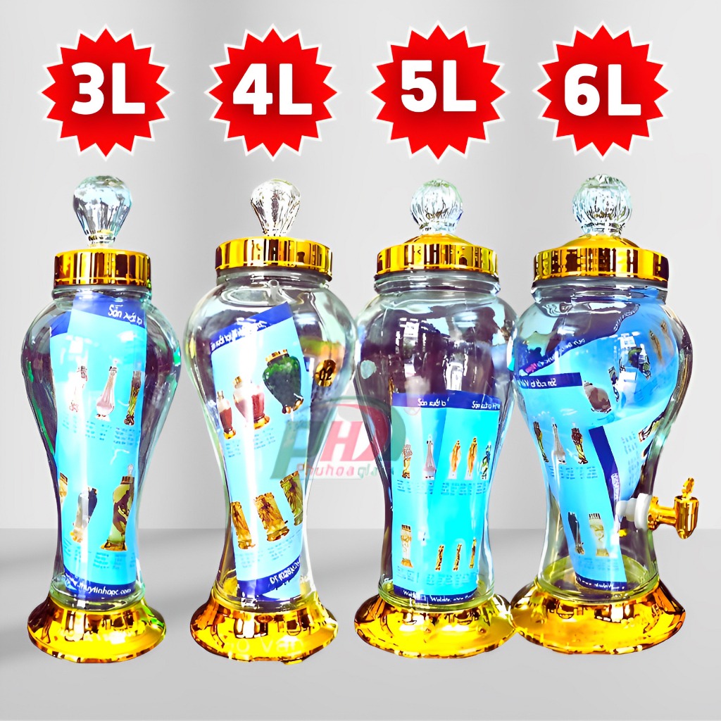Bình Ngâm Rượu Sâm Thủy Tinh 3L, 4L, 5L, 6L Có Vòi Và Không Vòi. Bình Ngâm Sâm 3 Lít 4 Lít 5 Lít 6 Lít Phú Hòa Cao Cấp