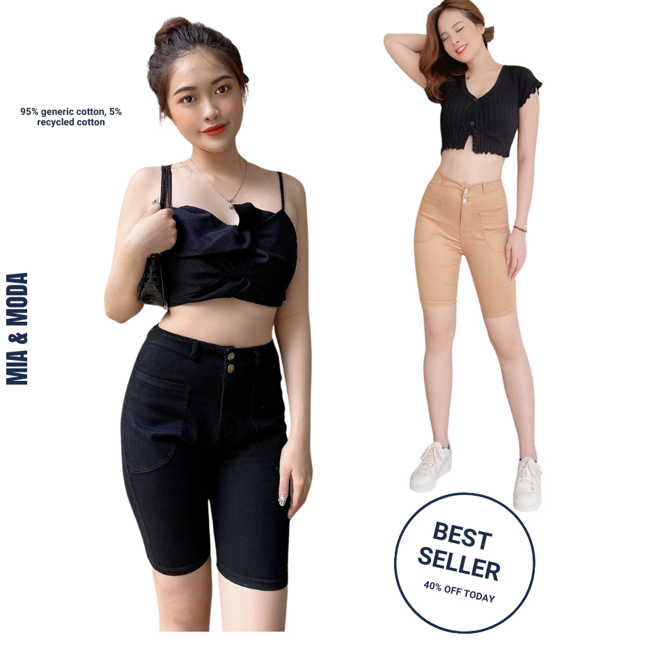 Quần Ngố Lửng Nữ Chất Kaki Jean Trắng Đen Vàng Co Dãn Lưng Cao - PT006