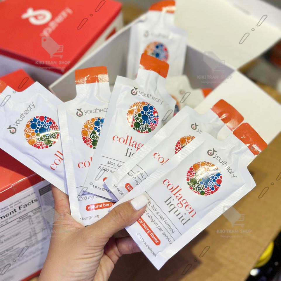Collagen nước dễ hấp thụ, Vị Dâu Berry Youtheory Collagen Liquid Berry Flavor 30ml x30 gói, chính hãng Mỹ