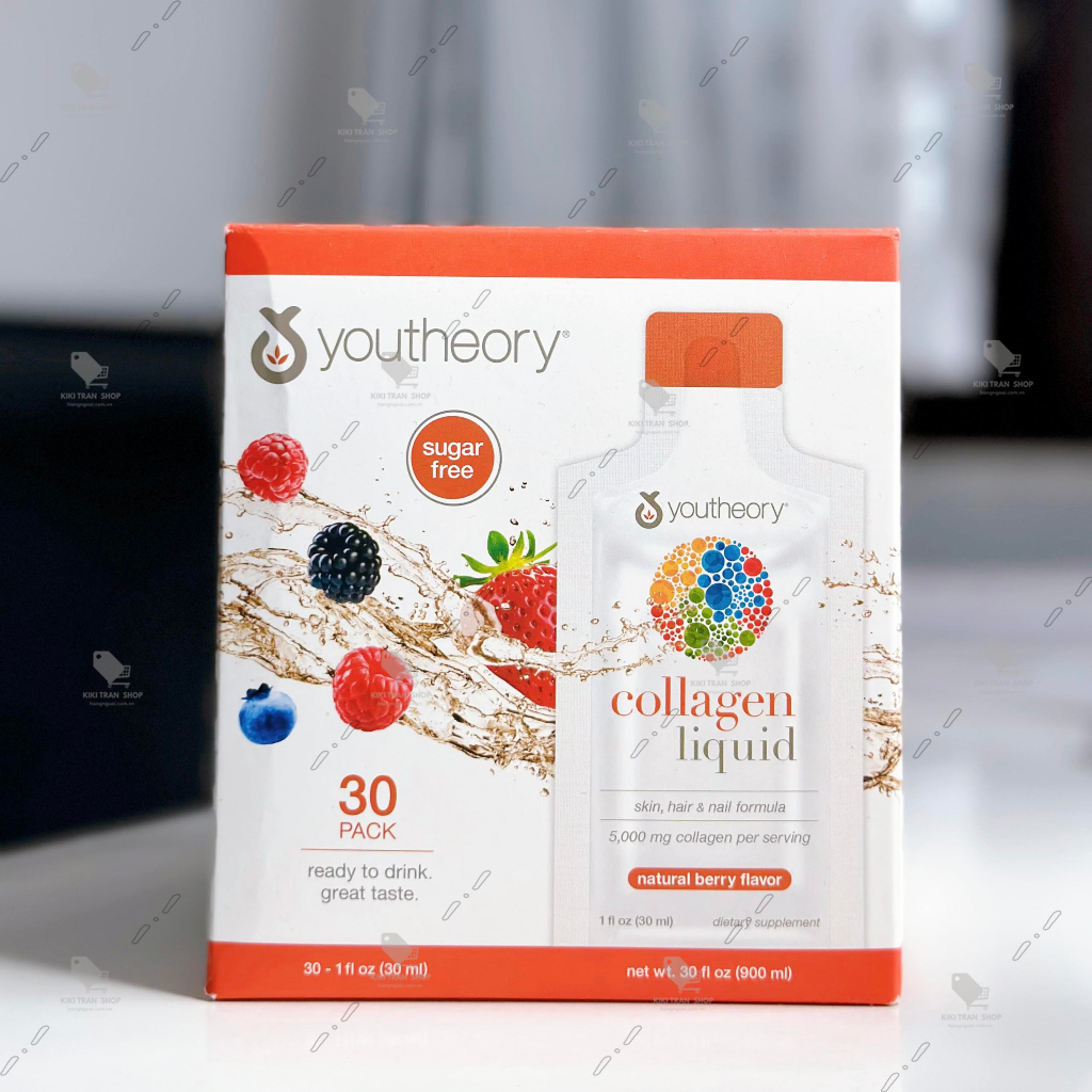 Collagen nước dễ hấp thụ, Vị Dâu Berry Youtheory Collagen Liquid Berry Flavor 30ml x30 gói, chính hãng Mỹ
