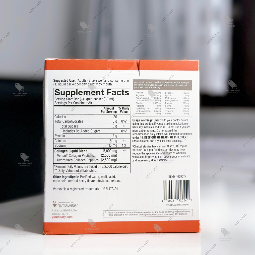 Collagen nước dễ hấp thụ, Vị Dâu Berry Youtheory Collagen Liquid Berry Flavor 30ml x30 gói, chính hãng Mỹ