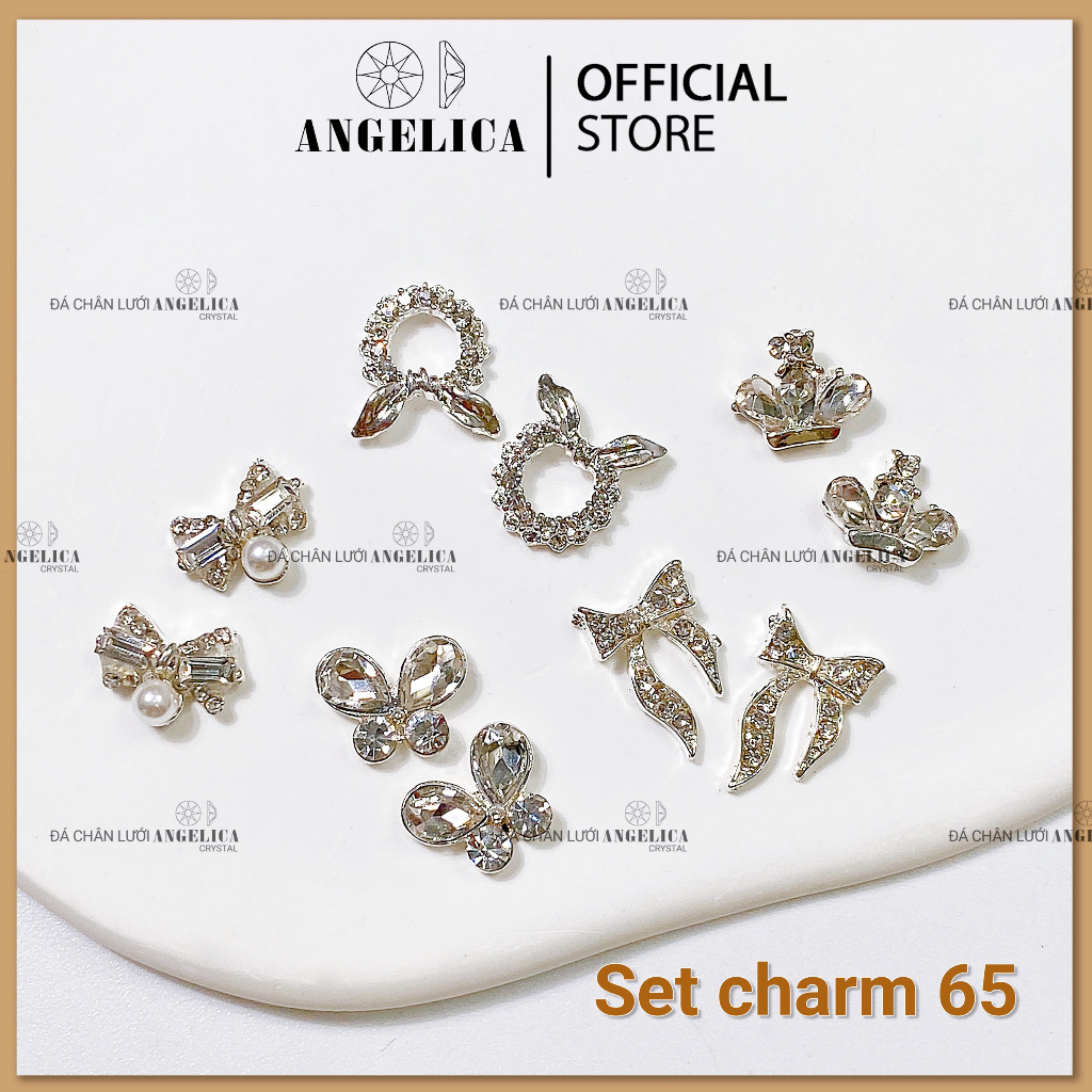 Set charm đá nails 10 chiếc kim loại ánh vàng, ánh bạc trang trí móng  ANGELICA SMC