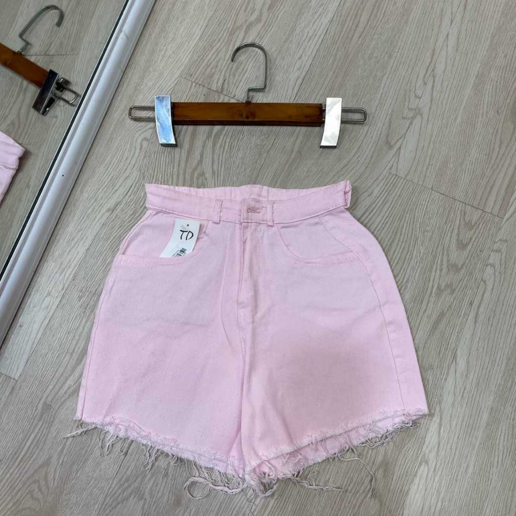 quần short denim dáng chữ a ôm lưng cao phối tua rua phong cách thời trang utrrb