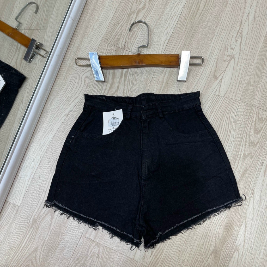 quần short denim dáng chữ a ôm lưng cao phối tua rua phong cách thời trang utrrb