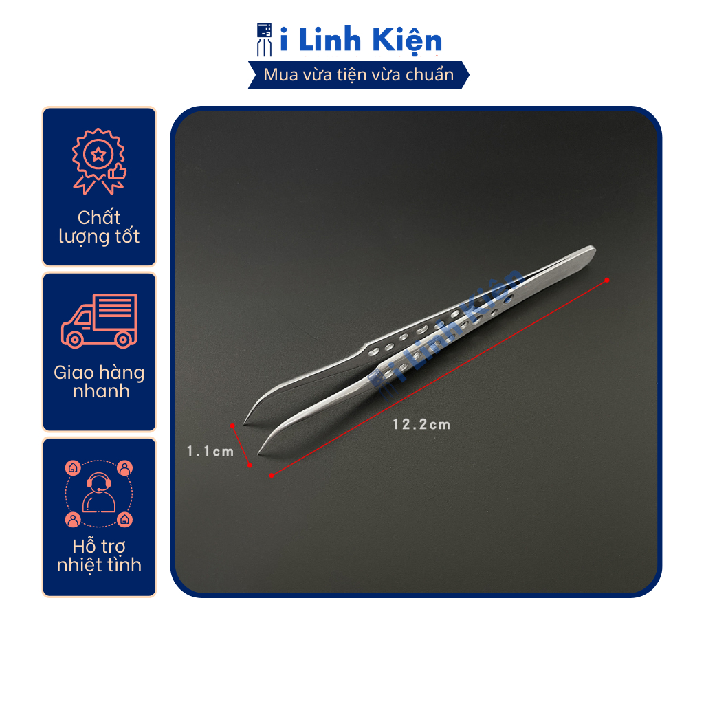 Nhíp gắp linh kiện điện tử màu trắng thép không gỉ dạng lỗ cao cấp.