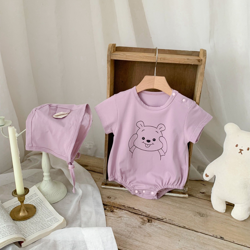 Body Chip Thun Lạnh LOTUKA KÈM MŨ Thú Đáng Yêu, Bodysuit Cho Bé, Chất Liệu Mềm Mát, Thoáng Mịn Size 0-12m