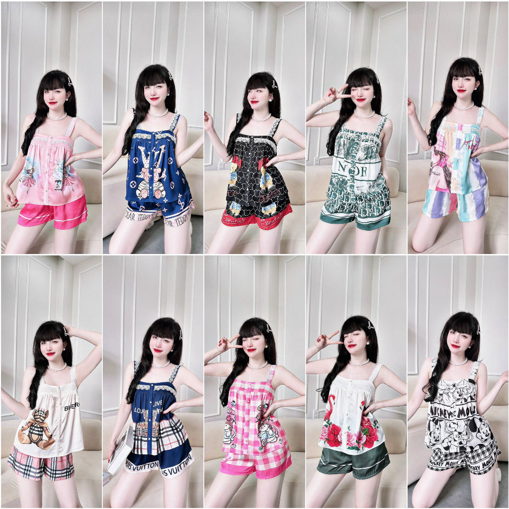 Bộ đồ ngủ pijama nữ cao cấp họa tiết 3D chất liệu lụa latin thoáng mát, thoải mái khi ặc s840 - Đồ ngủ xinh Vy Linh