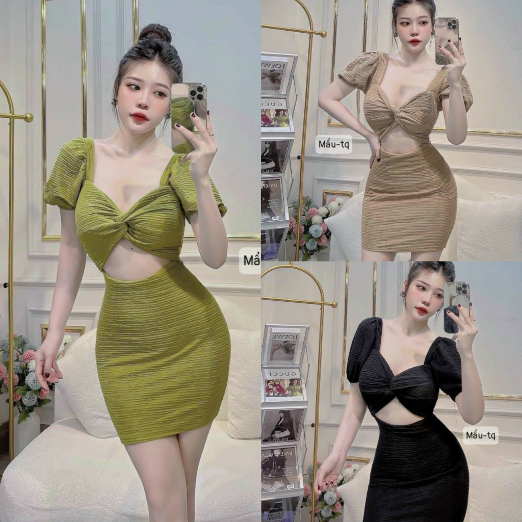Đầm ôm body ngắn tay xoắn ngực chéo eo sexy, duyên dáng phù hợp đi chơi, đi biển [104]