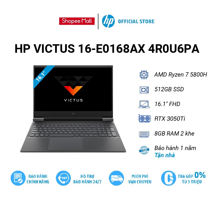 [Mã ELHP128 giảm 12% đơn 10TR] Laptop HP Victus 16-e0168AX 4R0U6PA |R7-5800H | 8GB | 512GB | GeForce RTX™ 3050Ti 4GB