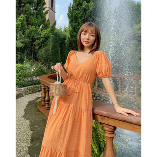 COLUS - Đầm cam rút eo tay phồng