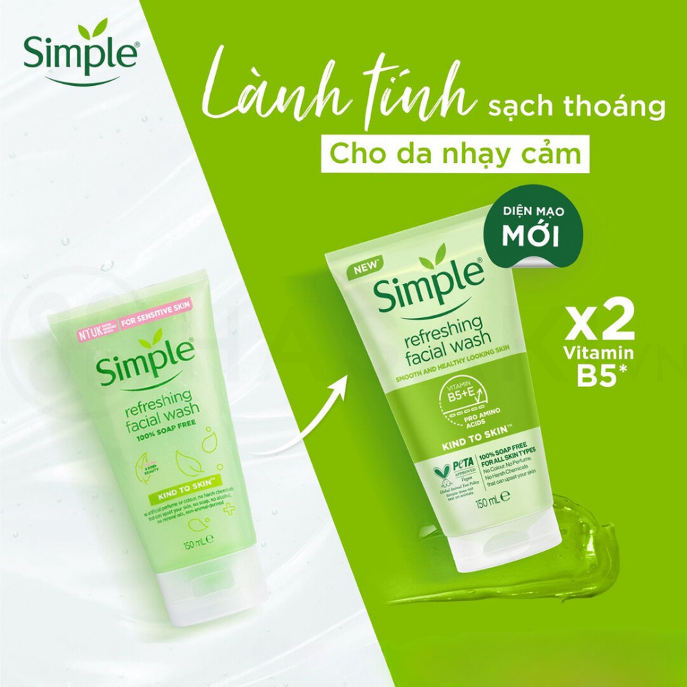 Sữa rửa mặt Simple Kind to Skin Refreshing Facial Wash Gel  150ml.