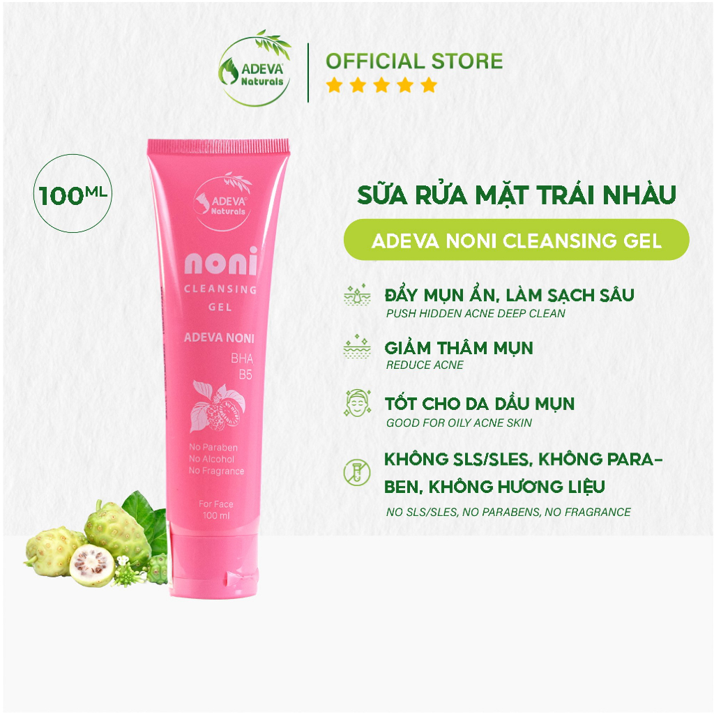 Gel rửa mặt làm sạch sâu, tẩy trang hiệu quả, an toàn với mọi loại da - Sản phẩm từ thiên nhiên Adeva Noni - 100 ml