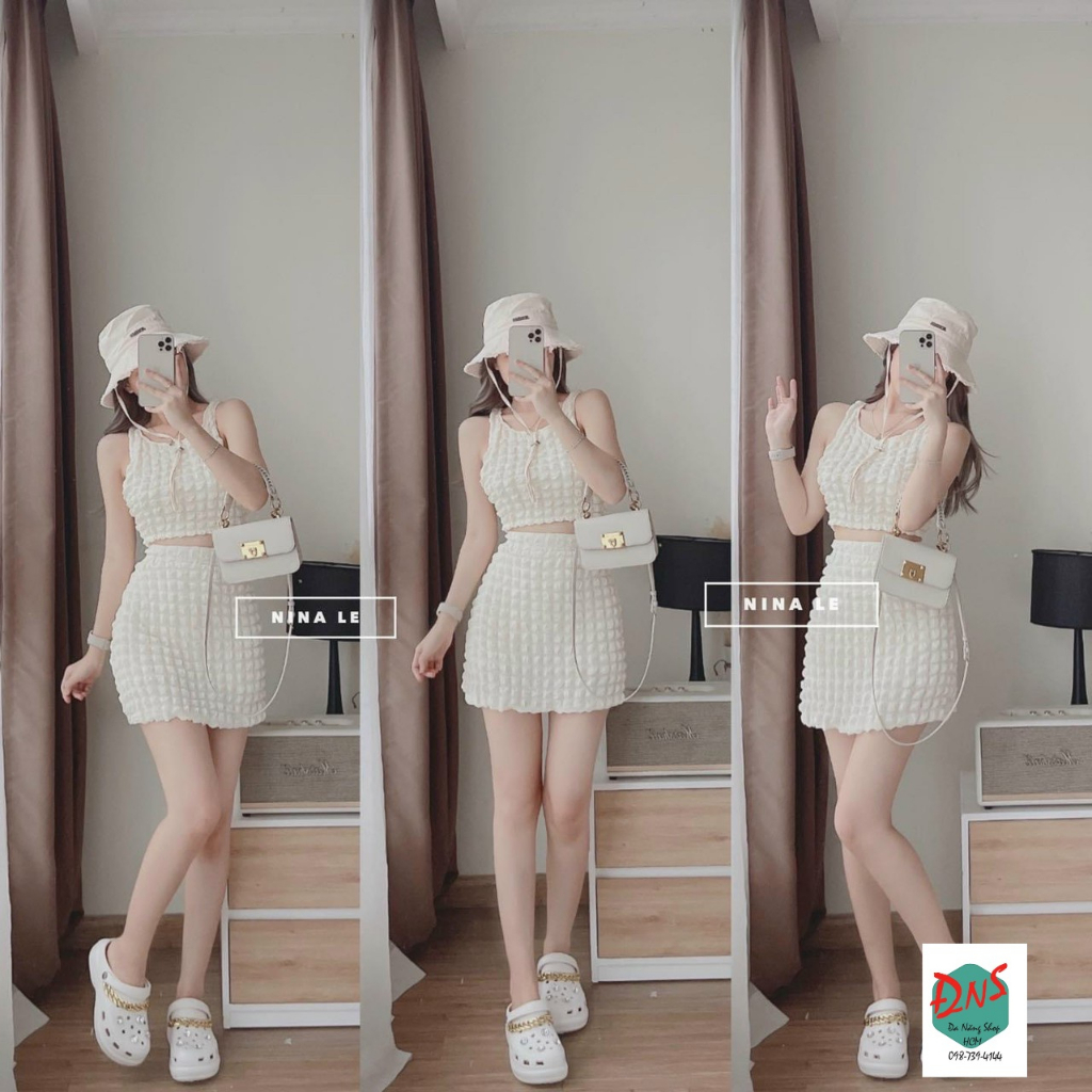 Đầm váy nữ Sét áo kèm chân váy có Lót Xiteen dễ thương phong cách