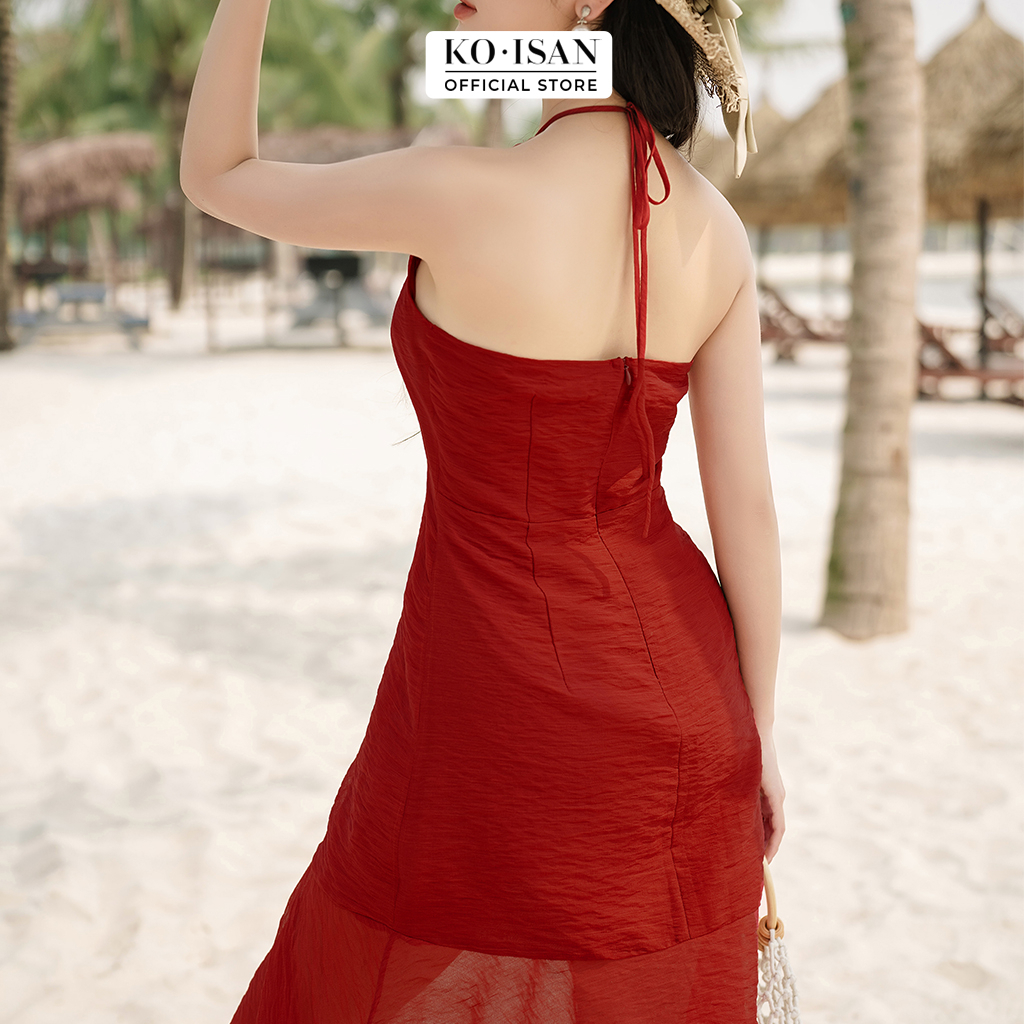 Đầm yếm KOISAN vạt chéo đuôi cá thiết kế cách điệu rúm nhẹ chất liệu tơ xước cao cấp mềm nhẹ S2382009