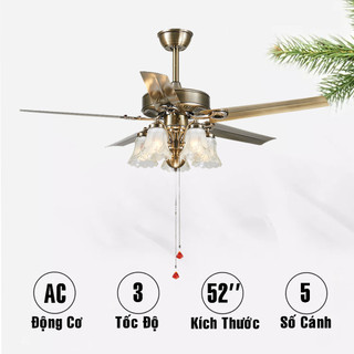 Quạt Trần Đèn cánh kim loại Tân Cổ Điển QTC9238 Trang trí phòng khách phòng ngủ