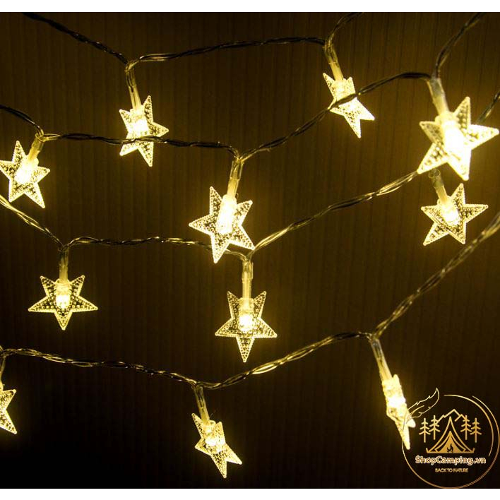 Dây đèn led pin aa ngôi sao,bông tuyết 6m và 10m trang trí noel, tết, lễ hội, dercor nhà cửa - Camping VietNam