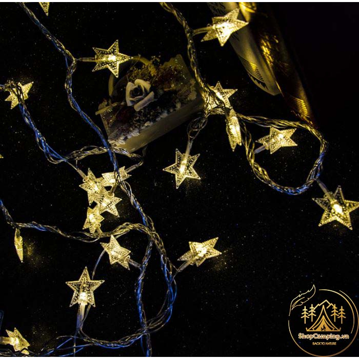 Dây đèn led pin aa ngôi sao,bông tuyết 6m và 10m trang trí noel, tết, lễ hội, dercor nhà cửa - Camping VietNam
