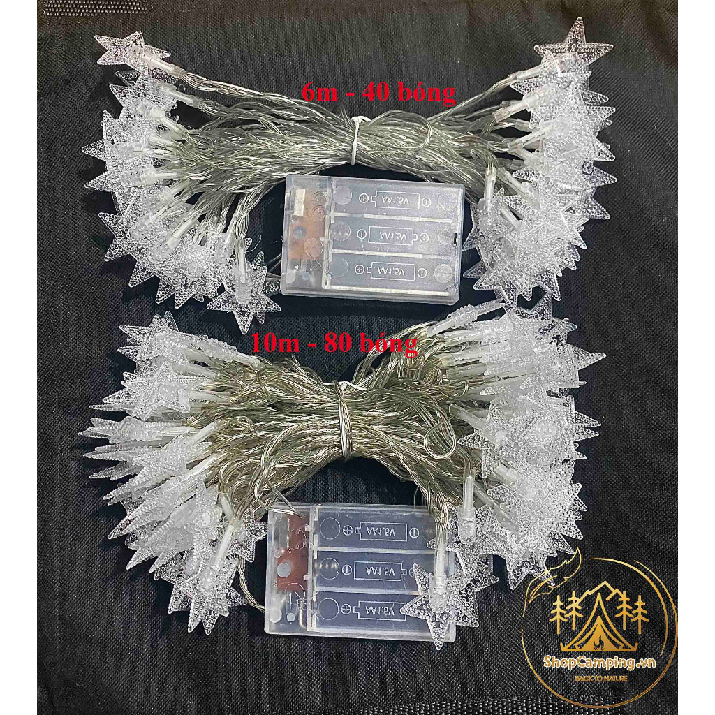 Dây đèn led pin aa ngôi sao,bông tuyết 6m và 10m trang trí noel, tết, lễ hội, dercor nhà cửa - Camping VietNam
