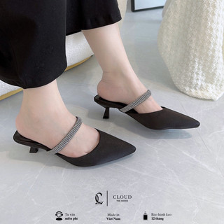 Giày cao gót CL mũi nhọn quai ngang đính đá 4cm