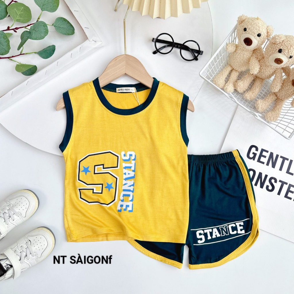 Bộ quần áo cho bé, bộ ba lỗ thun lạnh phối màu Minky mom cho bé từ 7- 18kg