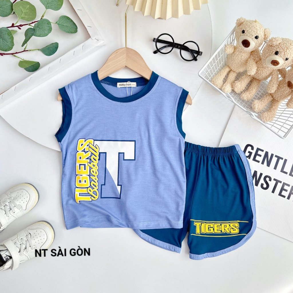 Bộ quần áo cho bé, bộ ba lỗ thun lạnh phối màu Minky mom cho bé từ 7- 18kg