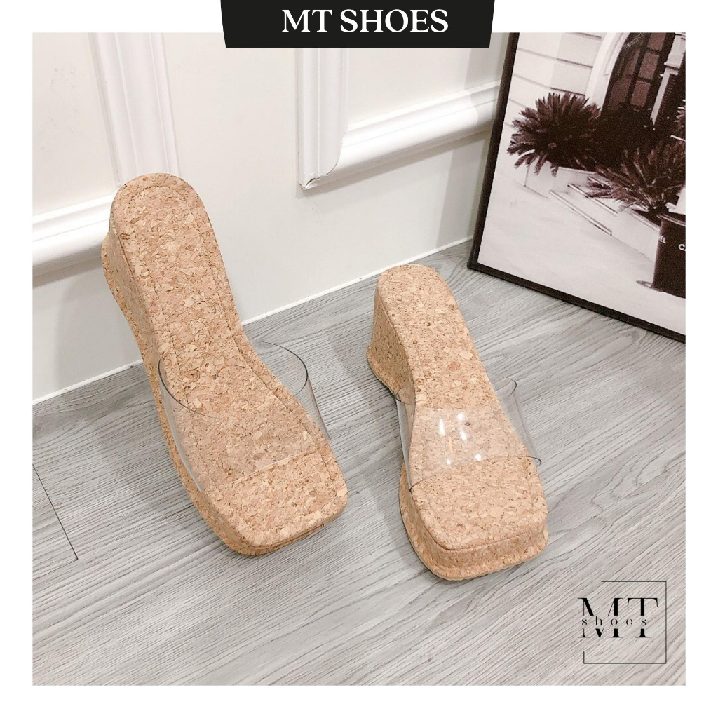 Dép xuồng bản trong đế nhiễu cao 7P chất da màu gỗ siêu Hot kiểu dáng thời trang dành cho nữ MT Shoes dép đế xuồng