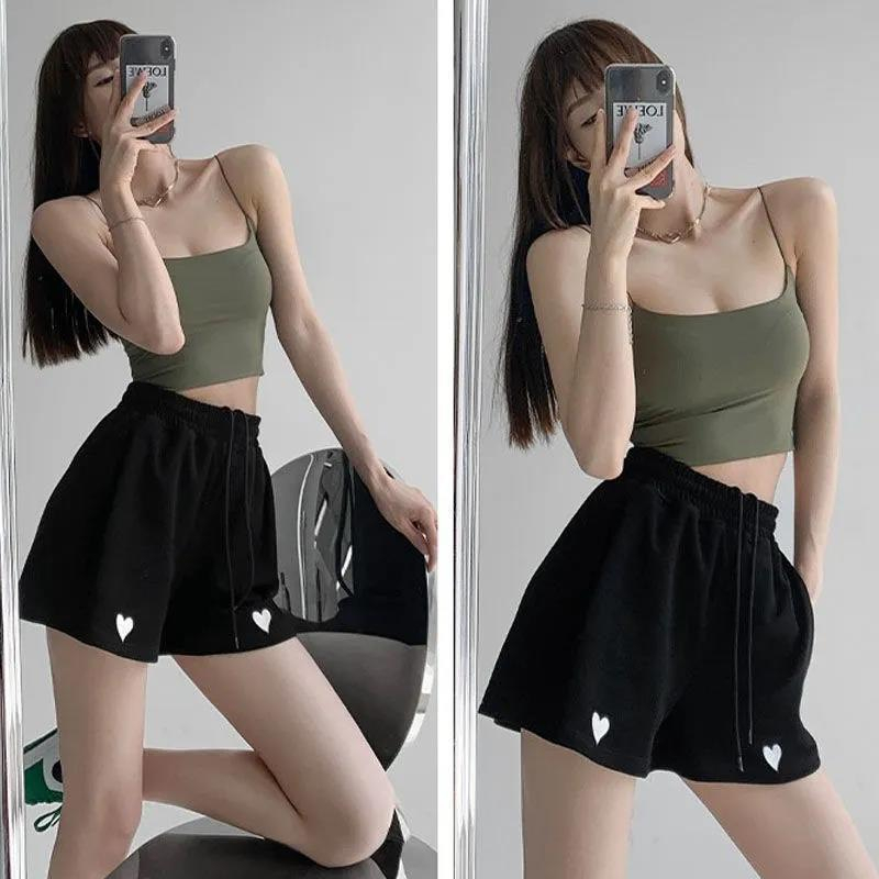 Quần đùi nữ quần đùi cạp chun in hình trái tim chất da cá mặc mùa hè PANOSI - Q93
