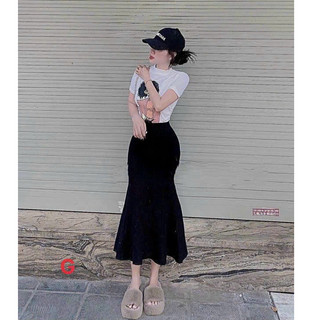 Set áo thun chân váy, set áo cô gái tóc xù kèm chân váy đuôi cá-ghtt-nxboutique