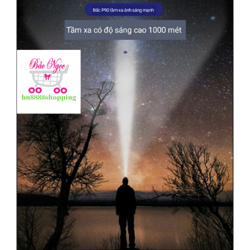 Đèn Pin Đội Đầu Siêu Sáng P90 chiếu xa 1000m kèm 3 pin 18650