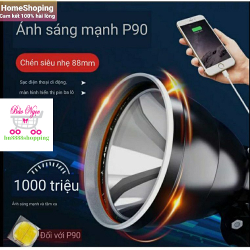 Đèn Pin Đội Đầu Siêu Sáng P90 chiếu xa 1000m kèm 3 pin 18650